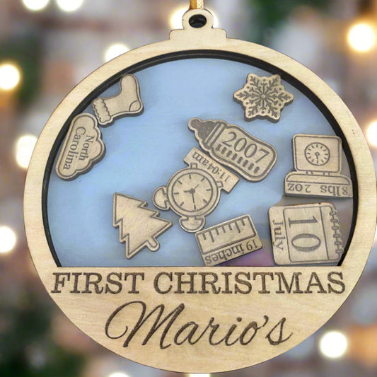 Baby’s First Christmas Keepsake Ornament – Personalized Birth Details