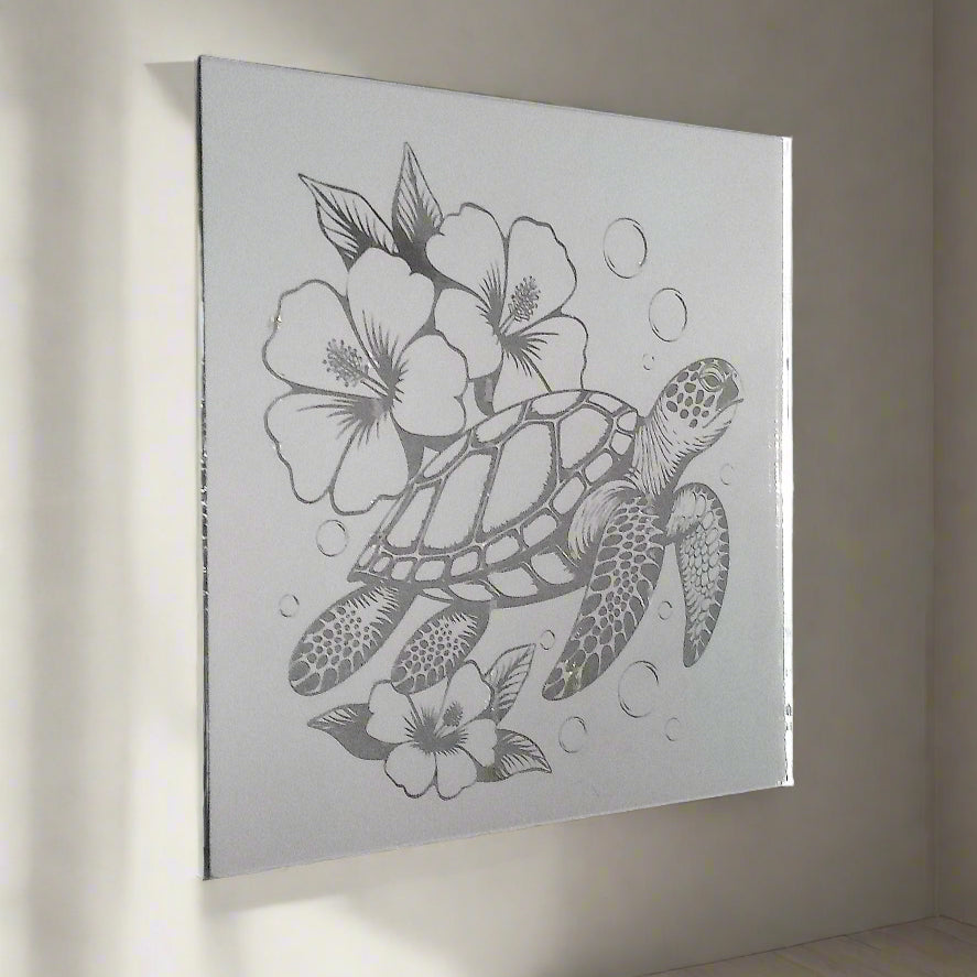 Sea Turtle & Hibiscus Botanical Art Printed Mirror Magnant