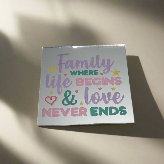 Colorful Family Quote Mirror Magnant Sign – Family Where Life Begins & Love Never Ends Magnant