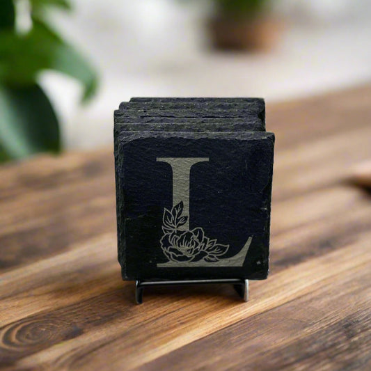 Slate Coaster- Floral monogram