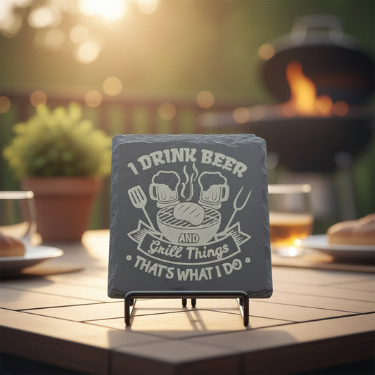 Slate Coaster- I Drink Beer and Grill Things That's What I Do