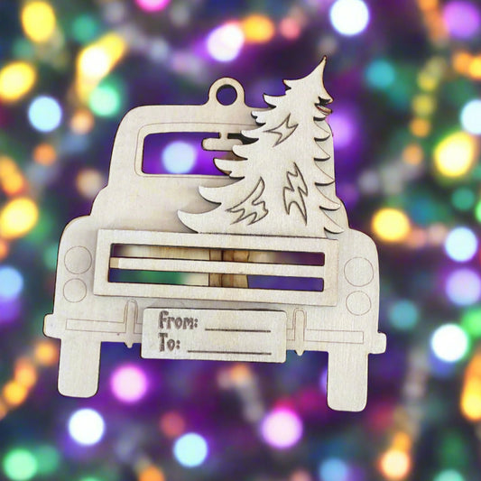 Vintage Truck Money Holder Ornament – Personalized Christmas Gift Tag