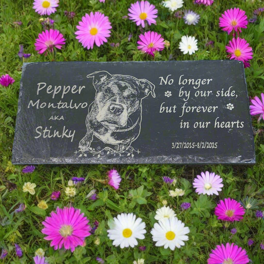 Slate Pet Memorial – Engraved Portrait & Loving Message