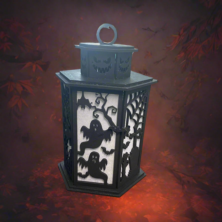 Haunted Hollow Lantern – Hanging Wooden Halloween Decor