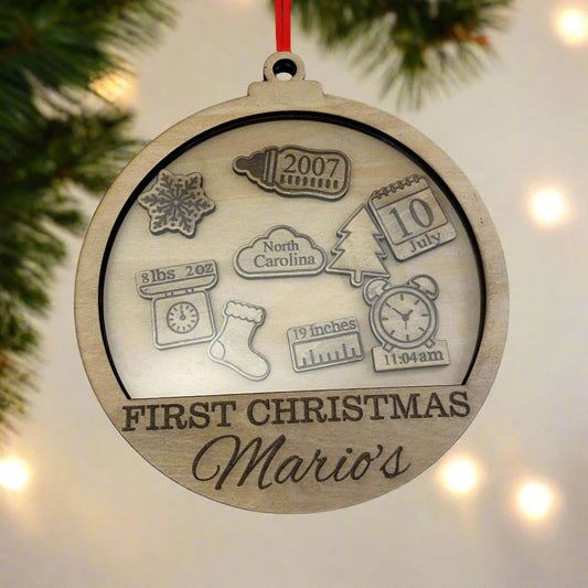 Baby’s First Christmas Keepsake Ornament – Personalized Birth Details