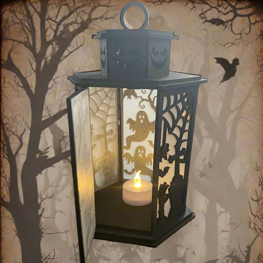 Haunted Hollow Lantern – Hanging Wooden Halloween Decor