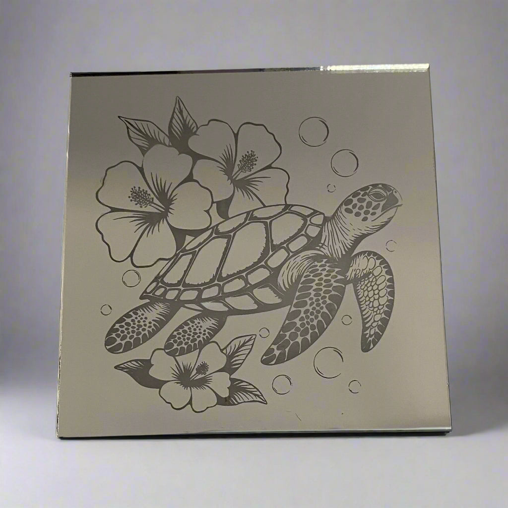 Sea Turtle & Hibiscus Botanical Art Printed Mirror Magnant