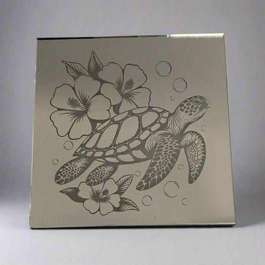Sea Turtle & Hibiscus Botanical Art Printed Mirror Magnant