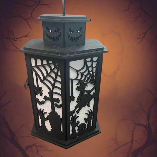 Haunted Hollow Lantern – Hanging Wooden Halloween Decor