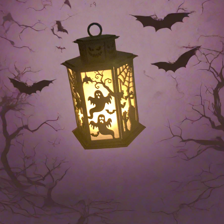 Haunted Hollow Lantern – Hanging Wooden Halloween Decor