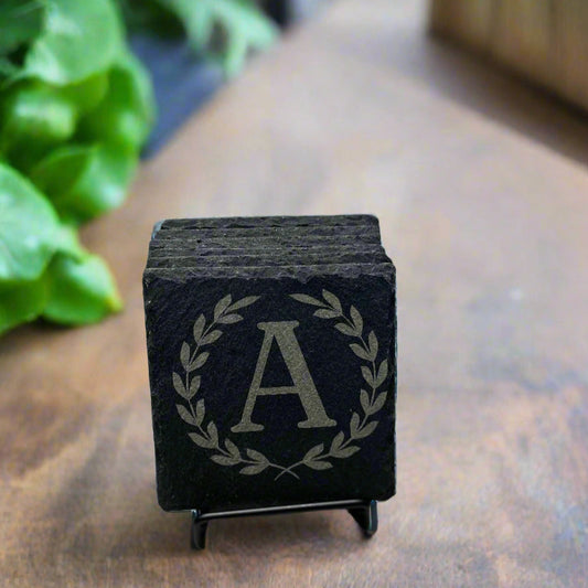 Slate Coaster- Monogram in Wreath