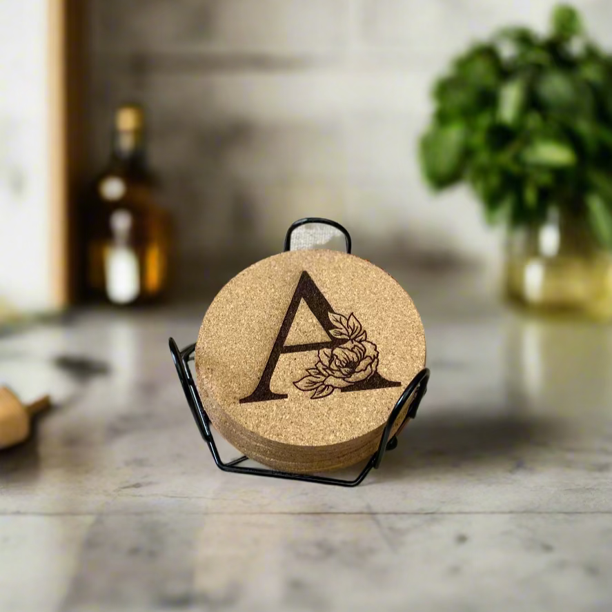 Slate Coaster- Floral monogram