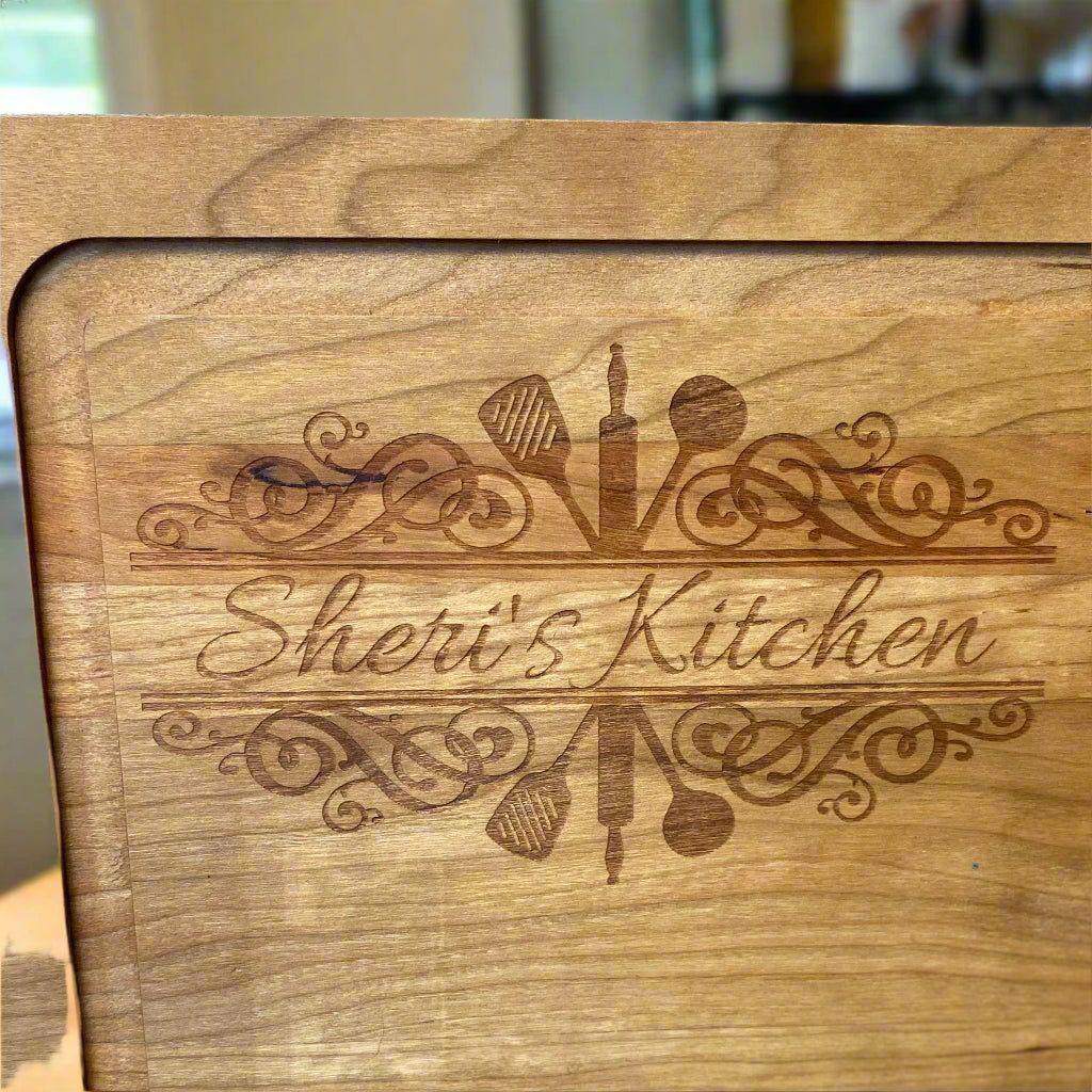 Custom engraved cherry wood kitchen board