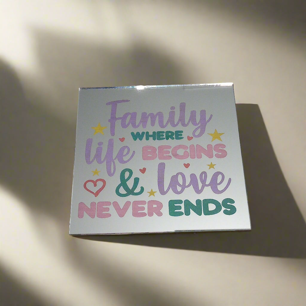 Colorful Family Quote Mirror Magnant Sign – Family Where Life Begins & Love Never Ends Magnant