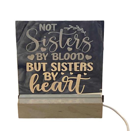 "Not Sisters by Blood but Sisters by Heart" LED Mirror & Stand