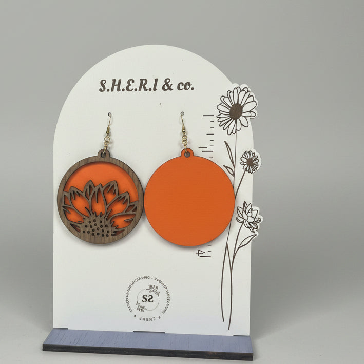 Sunflower Half Moon Earrings | Handcrafted Walnut Veneer