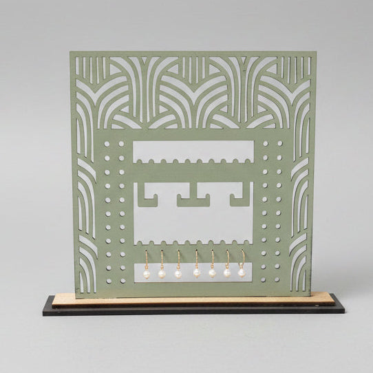 Reversible Earring Stand | Sage & Metallic Gold Handcrafted Wood