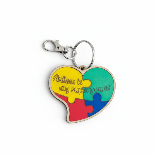 Autism Is My Superpower – Puzzle Heart Keychain