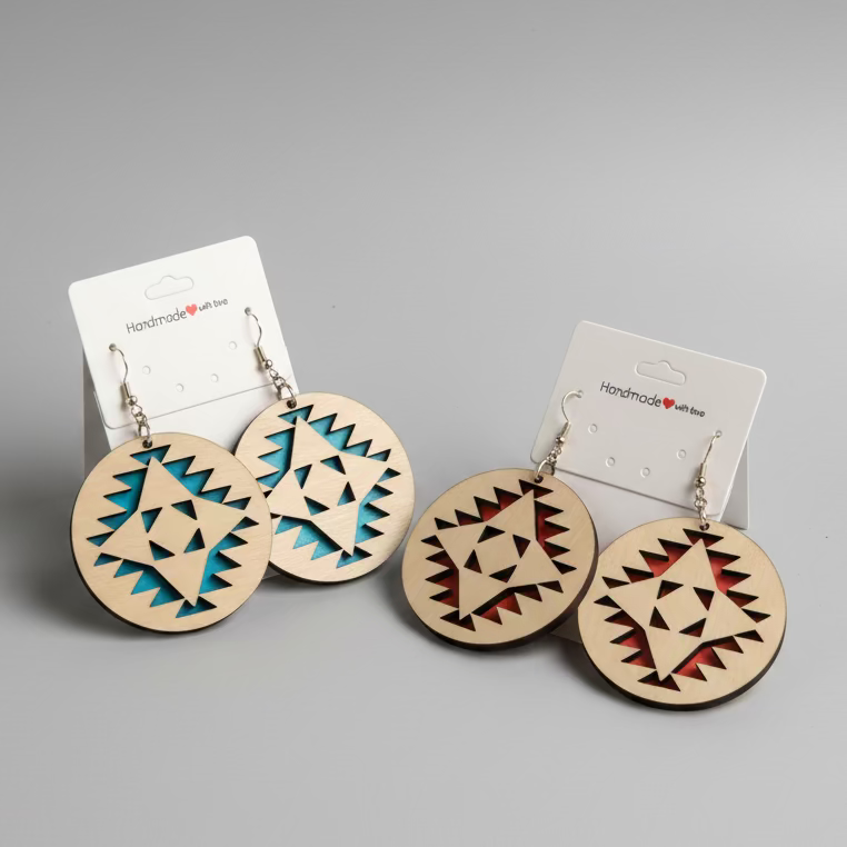 Aztec Pattern Earrings | Handcrafted Birch Wood