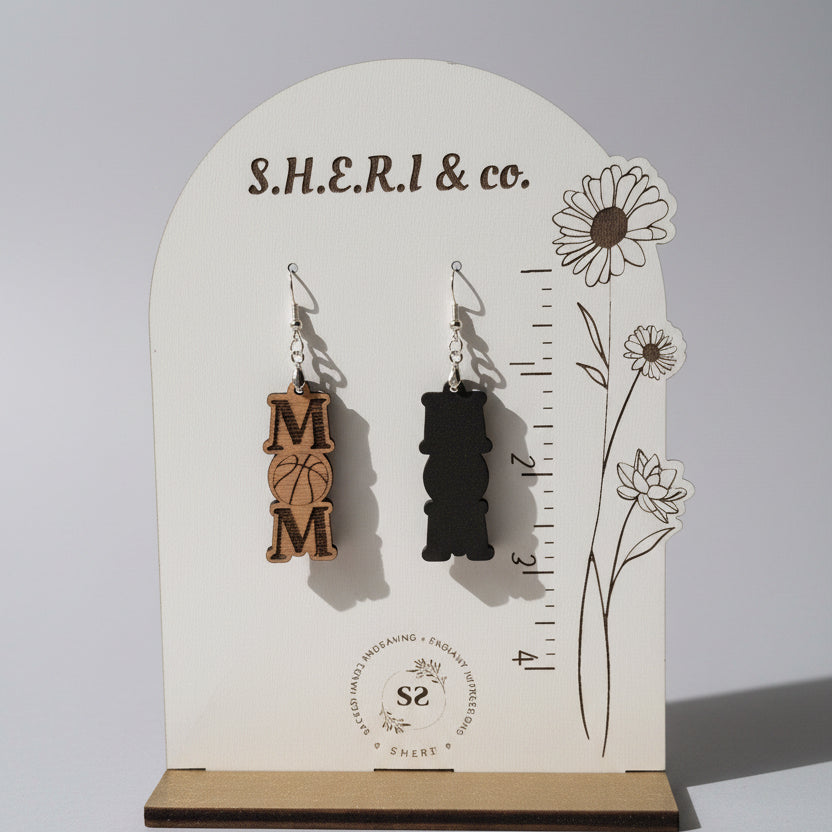 Basketball Mom Earrings | Handcrafted Birch Wood