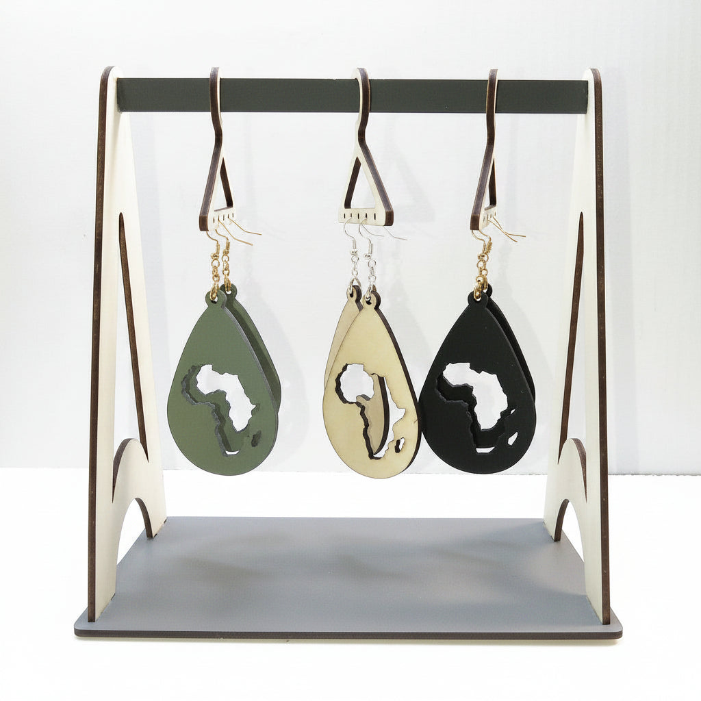 Africa Teardrop Earrings | Handcrafted Birch Wood