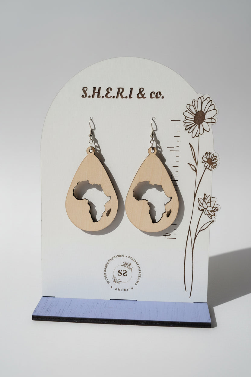 Africa Teardrop Earrings | Handcrafted Birch Wood