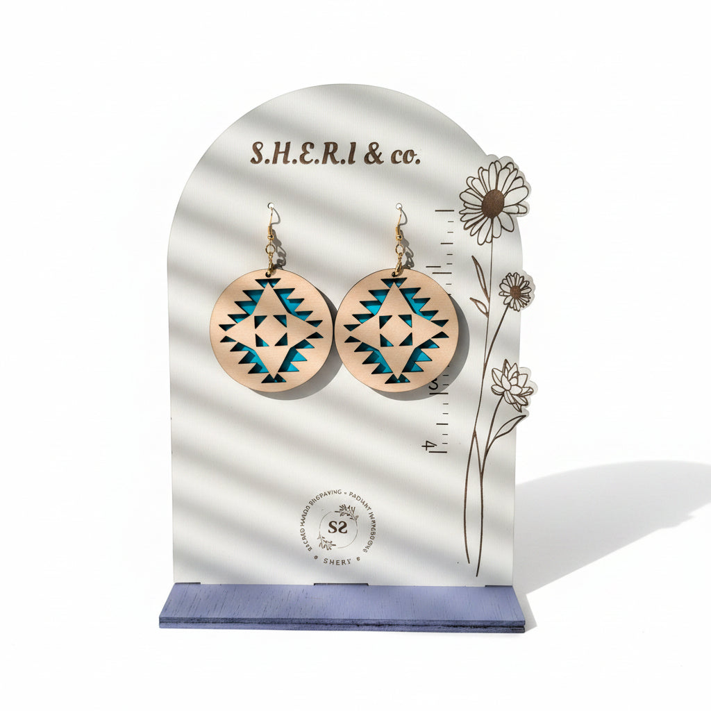 Aztec Pattern Earrings | Handcrafted Birch Wood