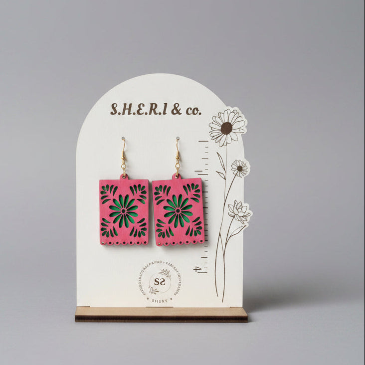 Floral Picado Earrings | Handcrafted Birch Wood