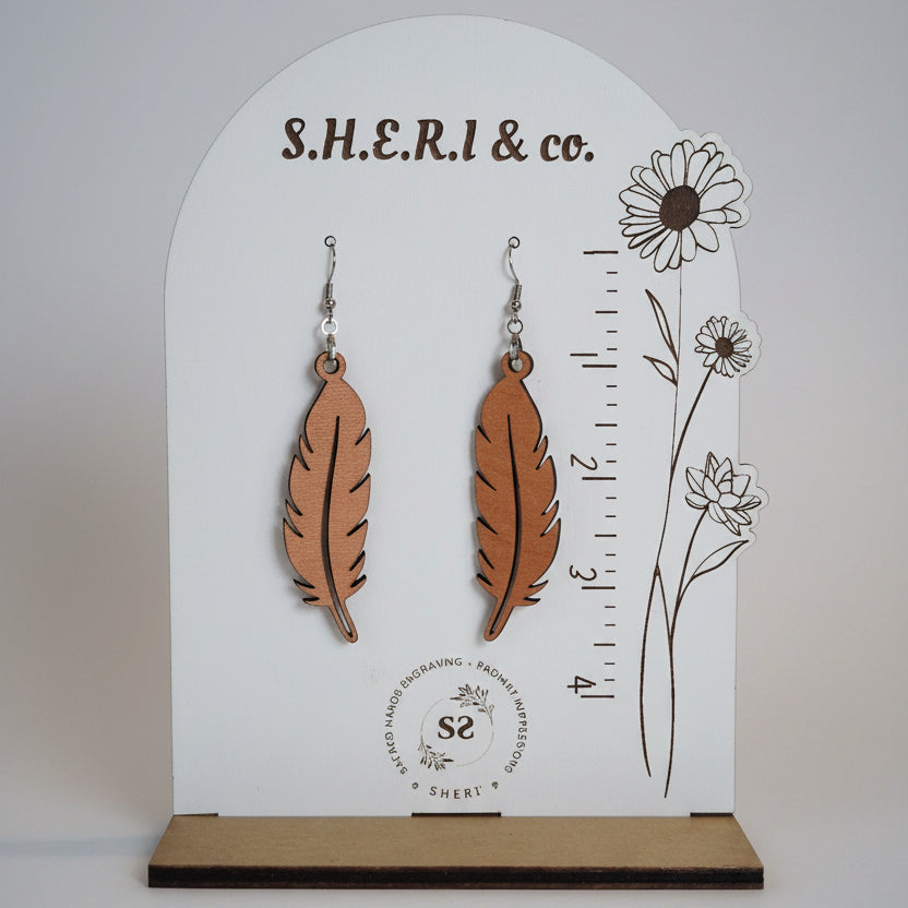 Cherry Wood Feather Earrings II | Handcrafted Wood