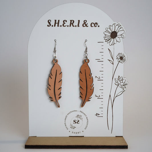 Cherry Wood Feather Earrings II | Handcrafted Wood
