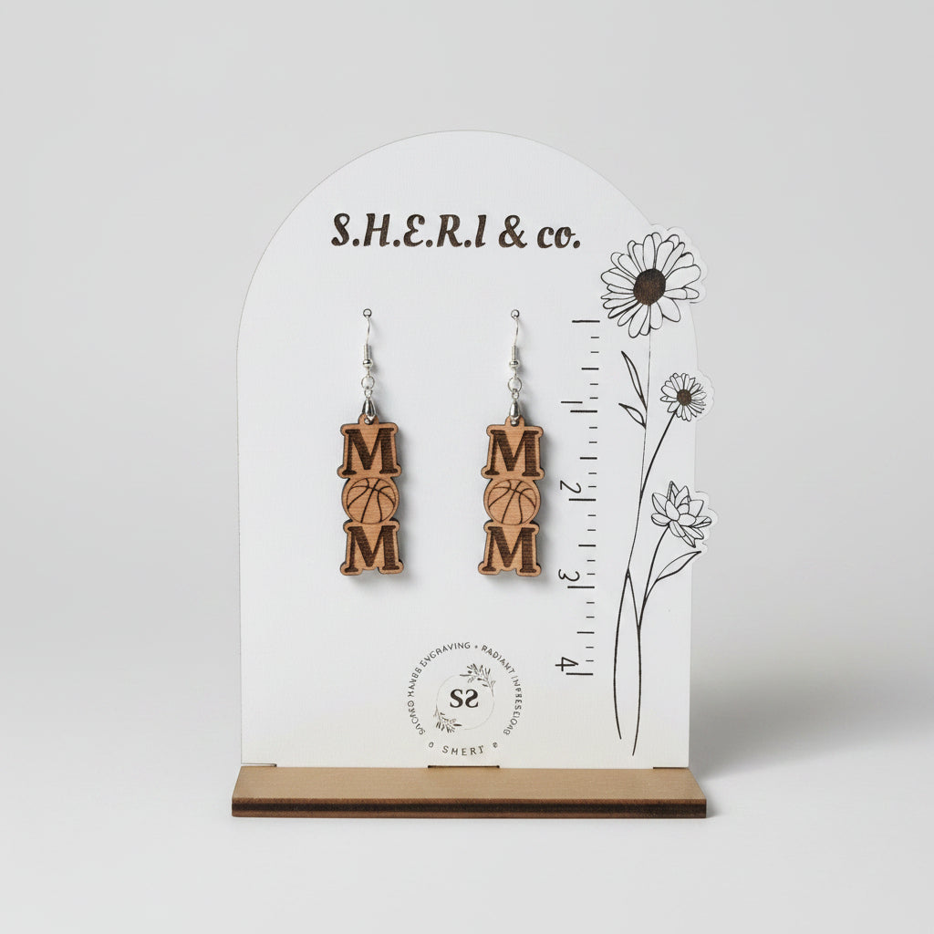 Basketball Mom Earrings | Handcrafted Birch Wood