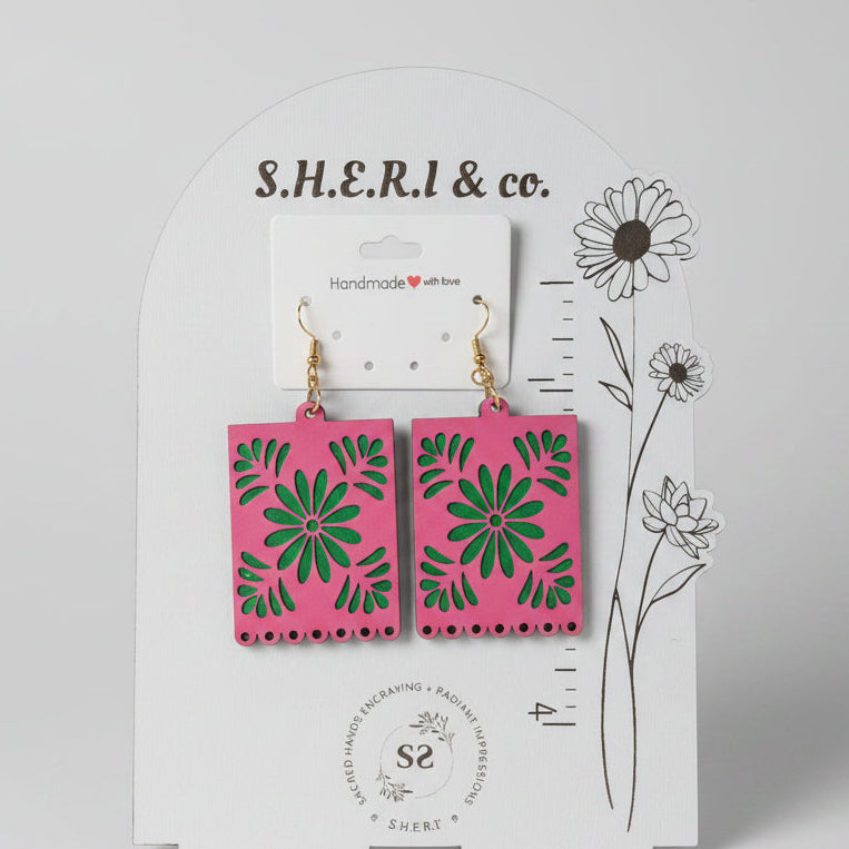 Floral Picado Earrings | Handcrafted Birch Wood