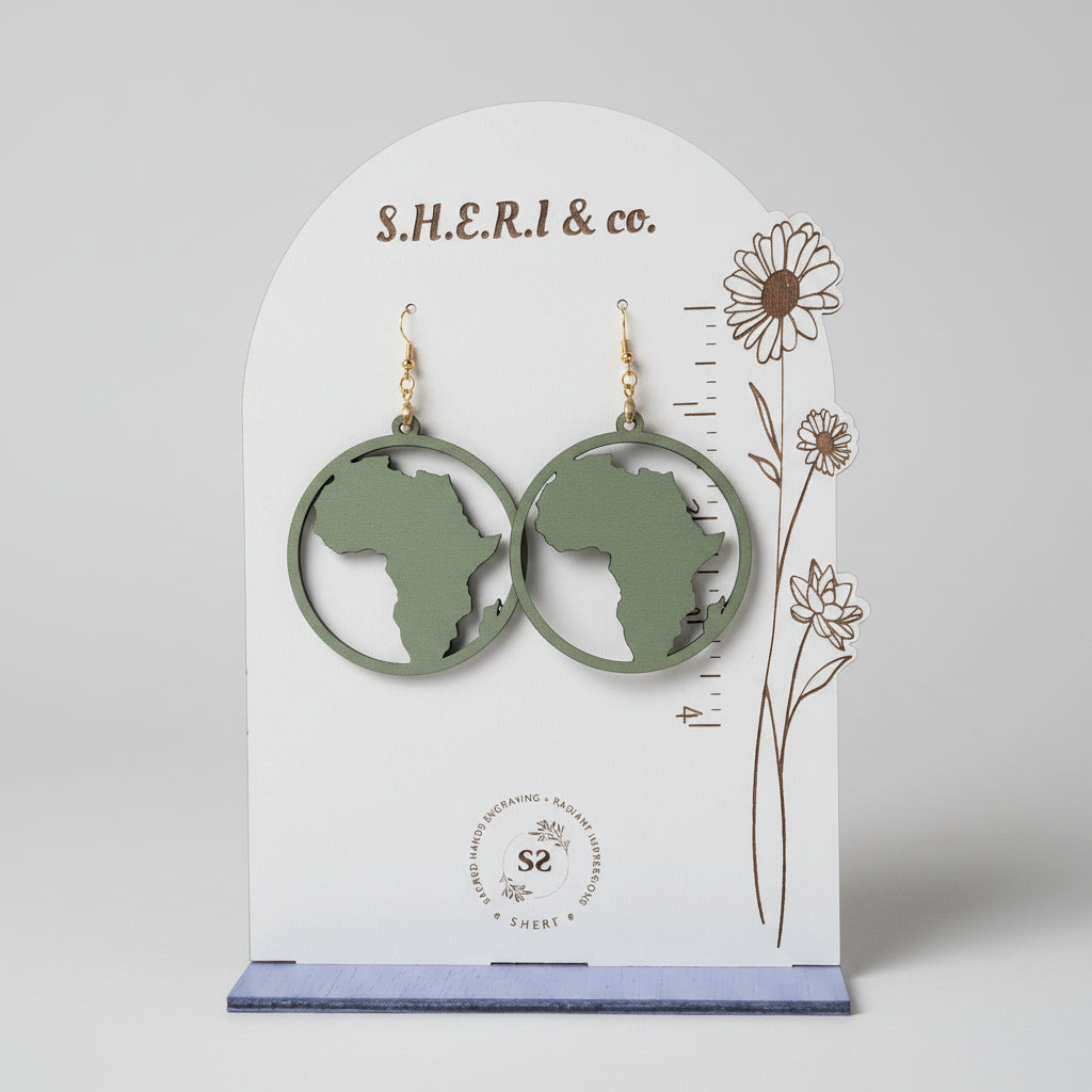 Africa Silhouette Circle Earrings | Handcrafted Birch Wood
