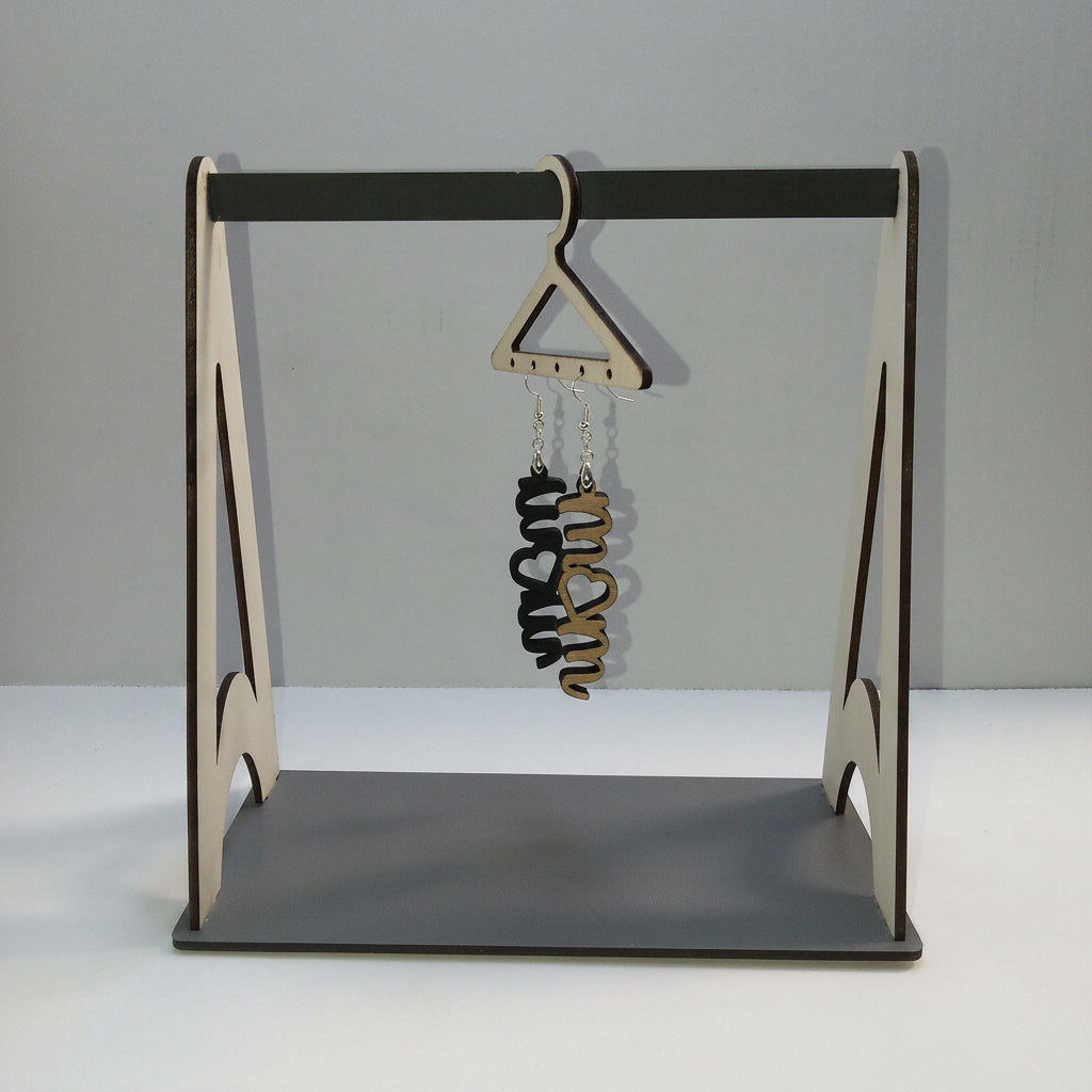Vertical MOM Earrings | Handcrafted Birch Wood