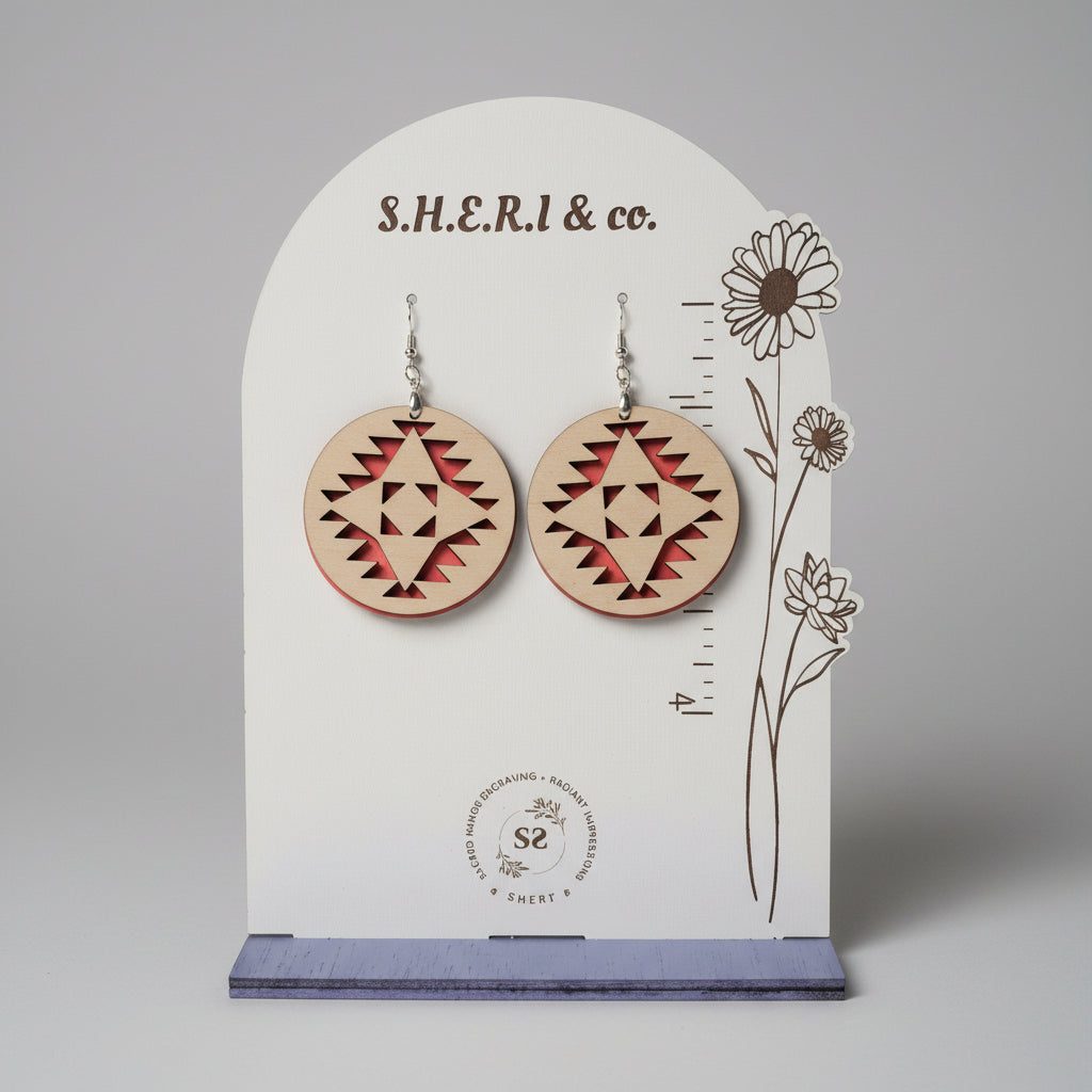 Aztec Pattern Earrings | Handcrafted Birch Wood