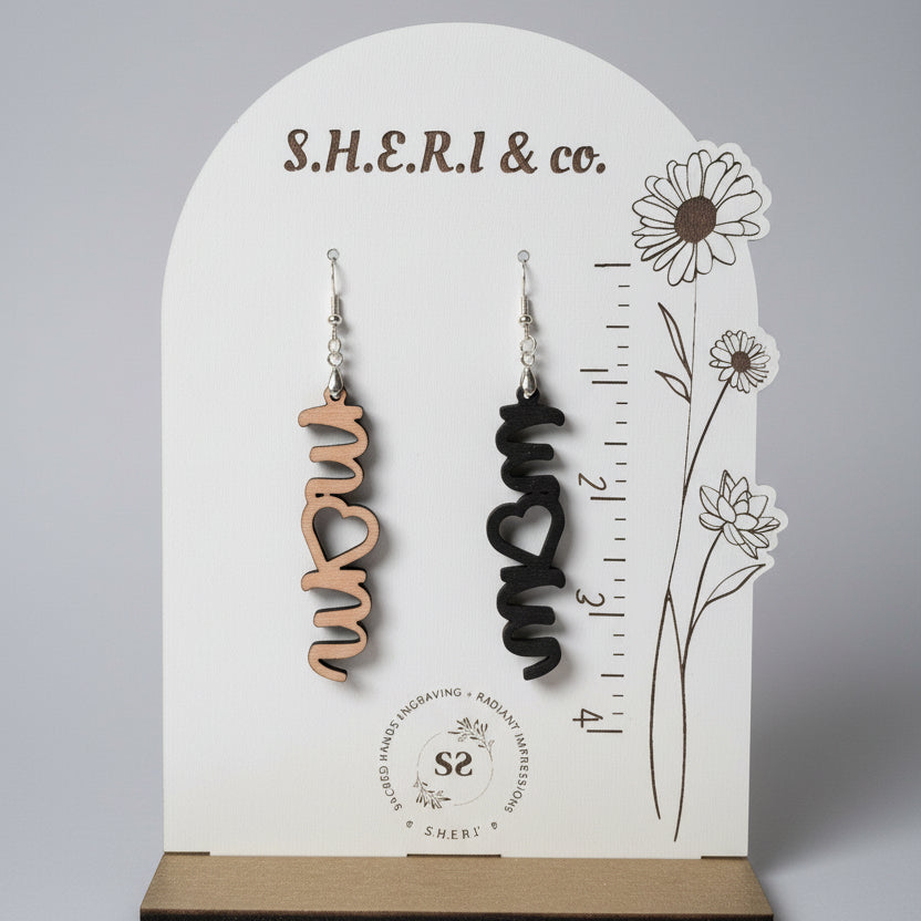Vertical MOM Earrings | Handcrafted Birch Wood