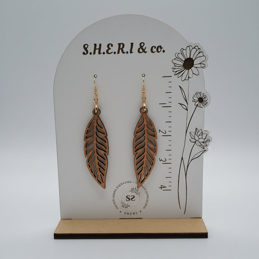 Cherry Wood Leaf Earrings | Handcrafted Wood