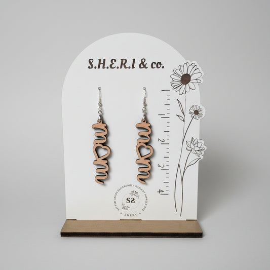 Vertical MOM Earrings | Handcrafted Birch Wood