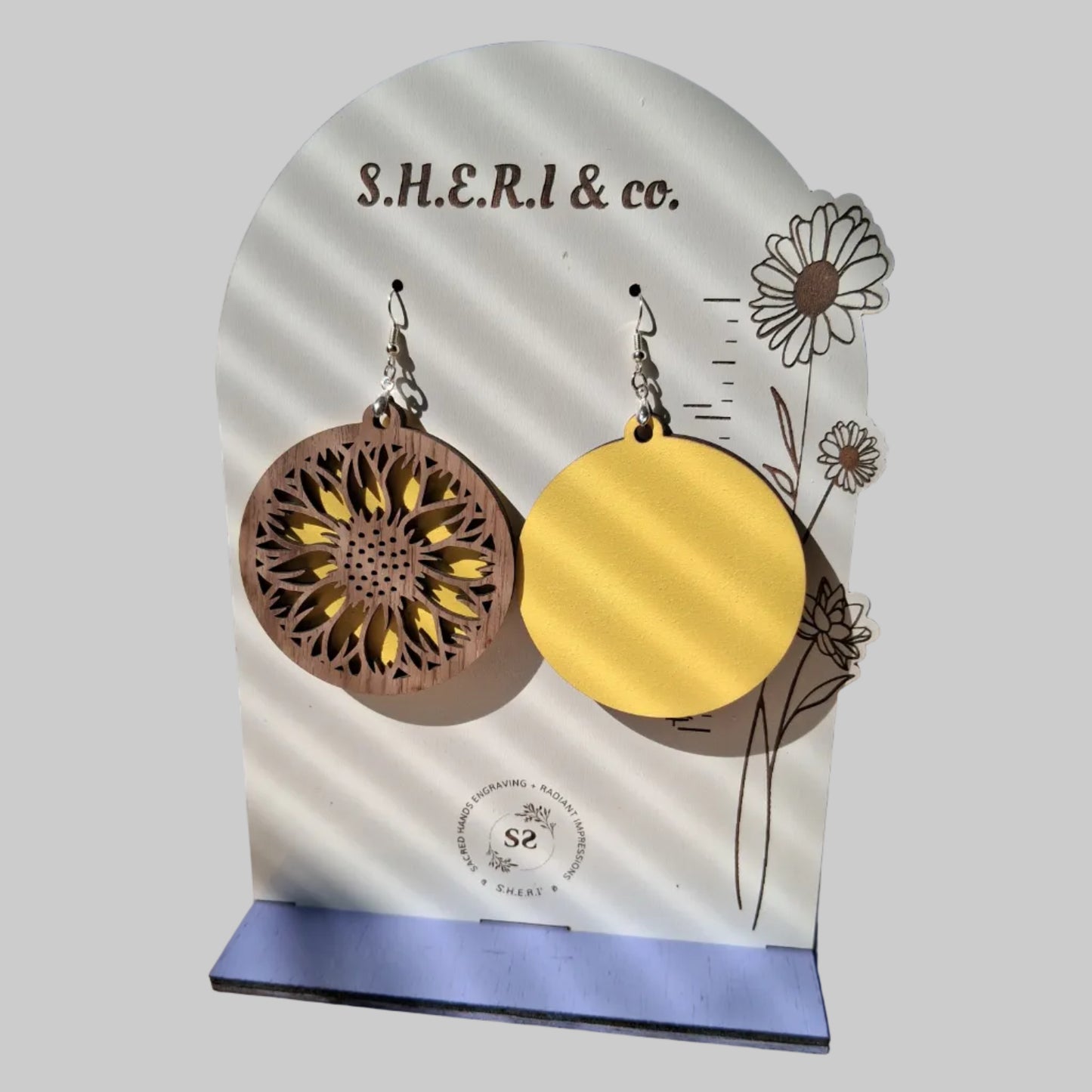 Sunflower Wood Earrings | Handcrafted Walnut Veneer