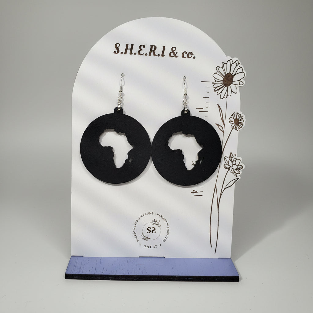 Africa Cut-Out Circle Earrings | Handcrafted Birch Wood