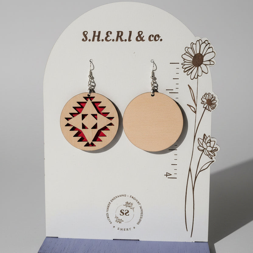 Aztec Pattern Earrings | Handcrafted Birch Wood