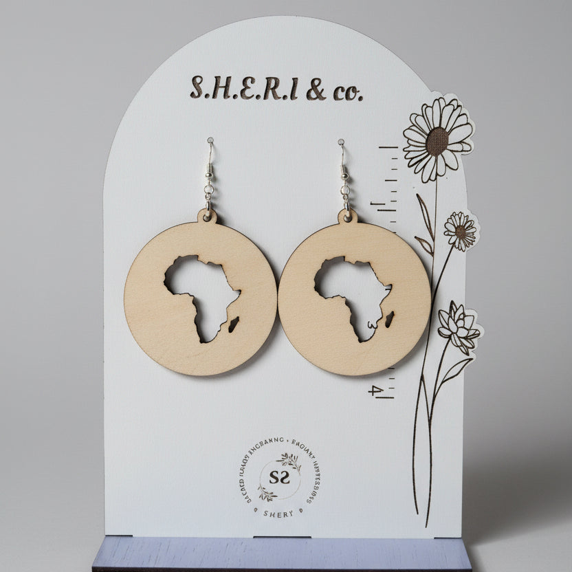 Africa Cut-Out Circle Earrings | Handcrafted Birch Wood