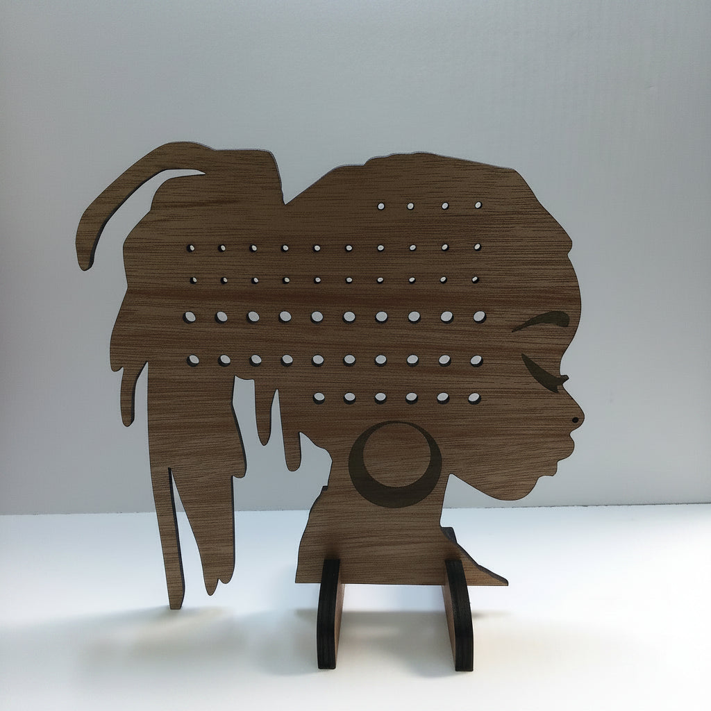 Locs Lady Earring Stand – Laser-Cut Wood