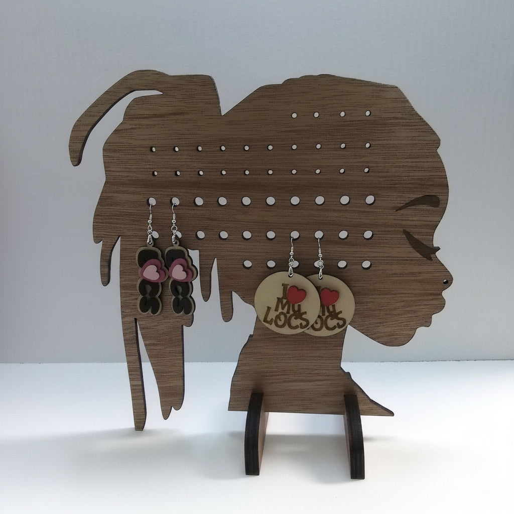 Locs Lady Earring Stand – Laser-Cut Wood
