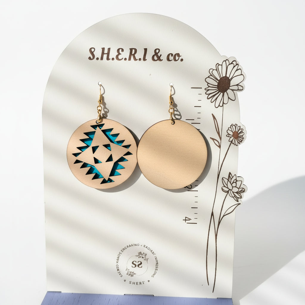 Aztec Pattern Earrings | Handcrafted Birch Wood