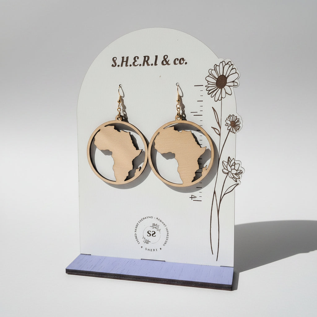 Africa Silhouette Circle Earrings | Handcrafted Birch Wood