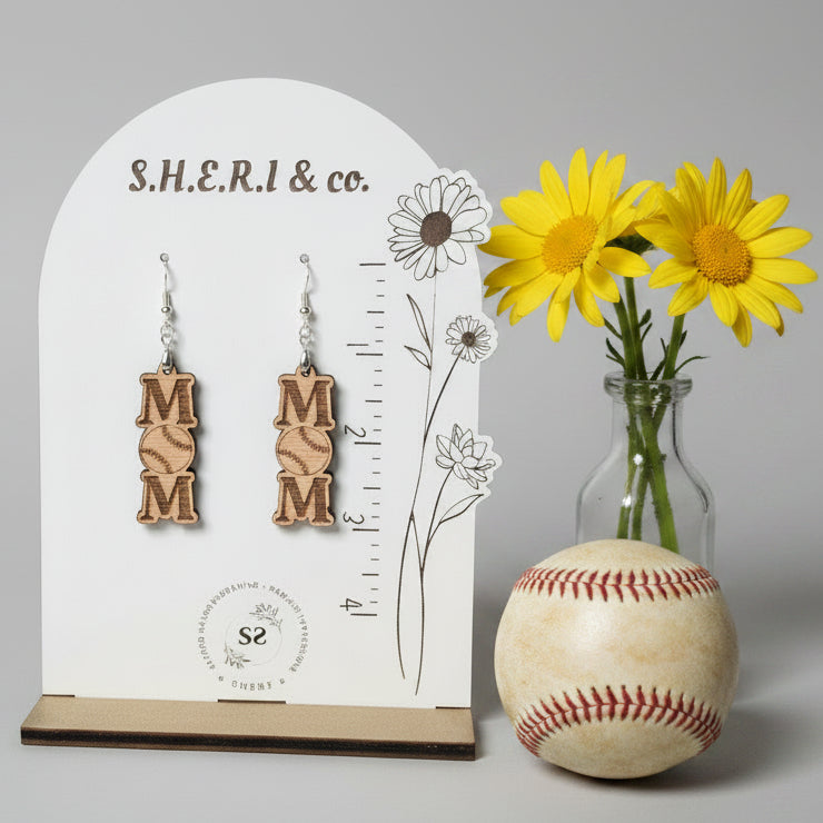 Baseball Mom Earrings | Handcrafted Birch Wood